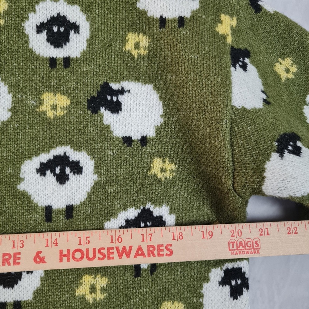 Zara Sweater Womens Medium Green Sheep Floral Graphic Knit Pullover Kawaii - Picture 12 of 16